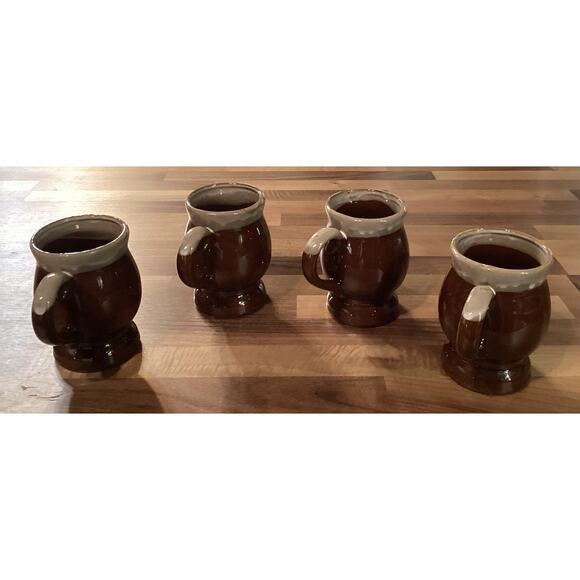 Set Of 4 Vintage Drip Glazed Stoneware Pottery Cup Mugs Taiwan - Picture 4 of 9